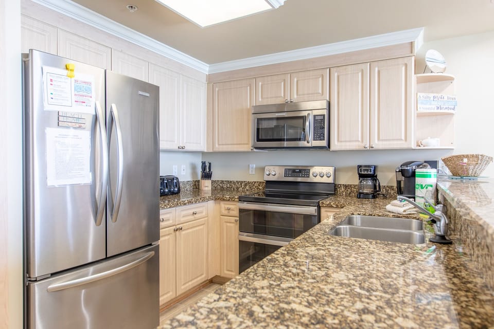 Fully stocked kitchen.