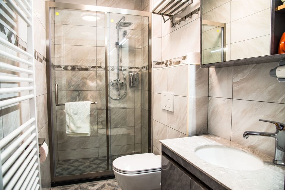 Double Room | Bathroom | Shower, rainfall showerhead, hair dryer, slippers