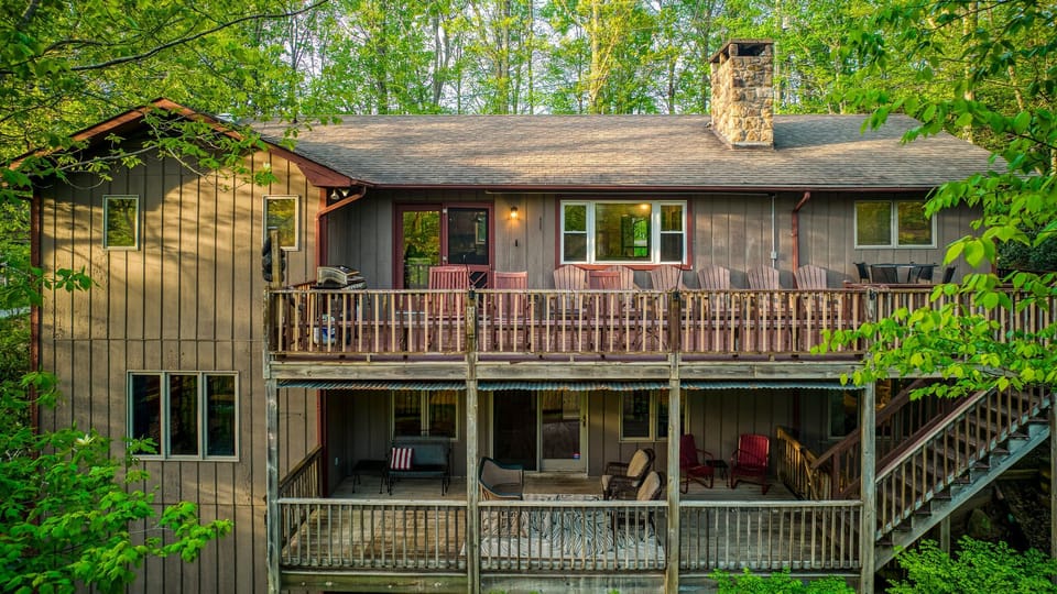 Back of home. Enjoy the privacy on lower deck/ star gaze at night on upper deck