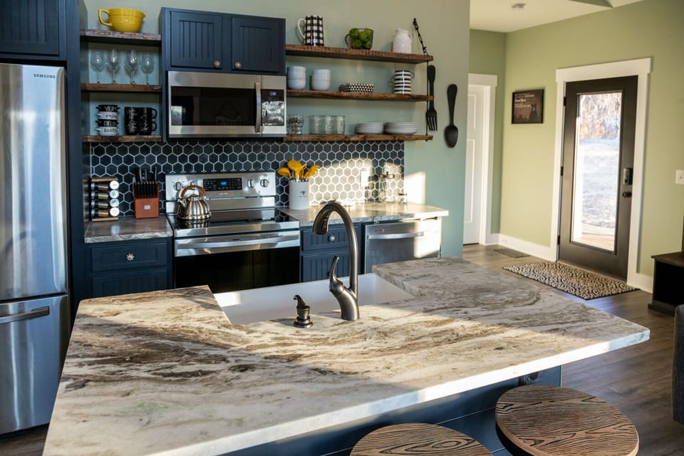Leathered granite countertops. 