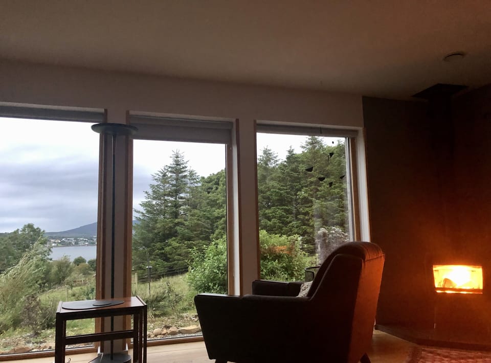 Log burner with views across Loch Portree