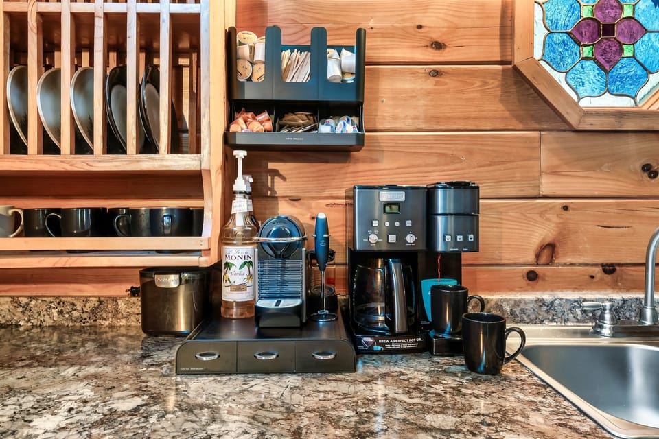 Enjoy a fully stocked coffee bar for all your caffeination needs!