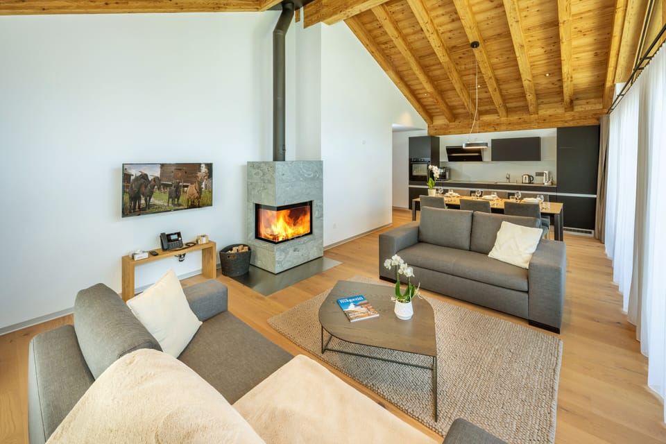 Penthouse, 3 Bedrooms, Fireplace, Mountain View | Living area | Flat-screen TV