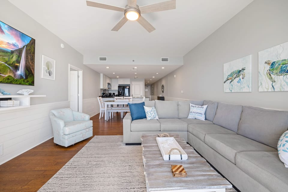 Watch the 75" smart tv from the comfortable sectional sofa.