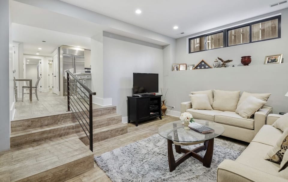 Family room with surround sound TV 