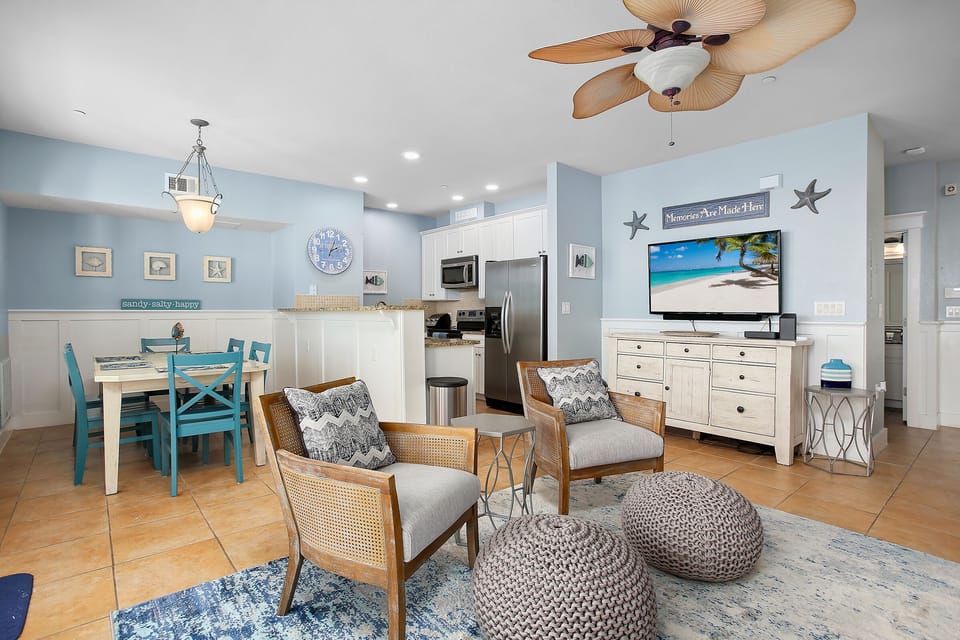 Living area has LED smart TV, wireless internet throughout & a queen sleeper sofa