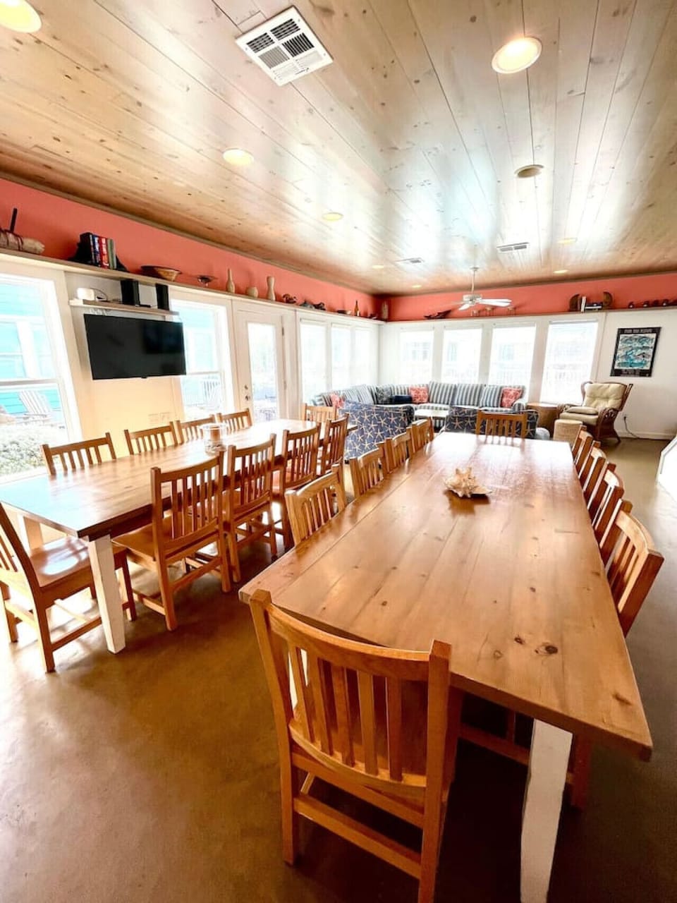Expansive dining area with seating for the whole group.