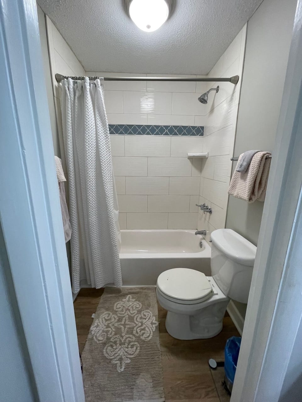 View of the tub/shower (remodeled in 2016).