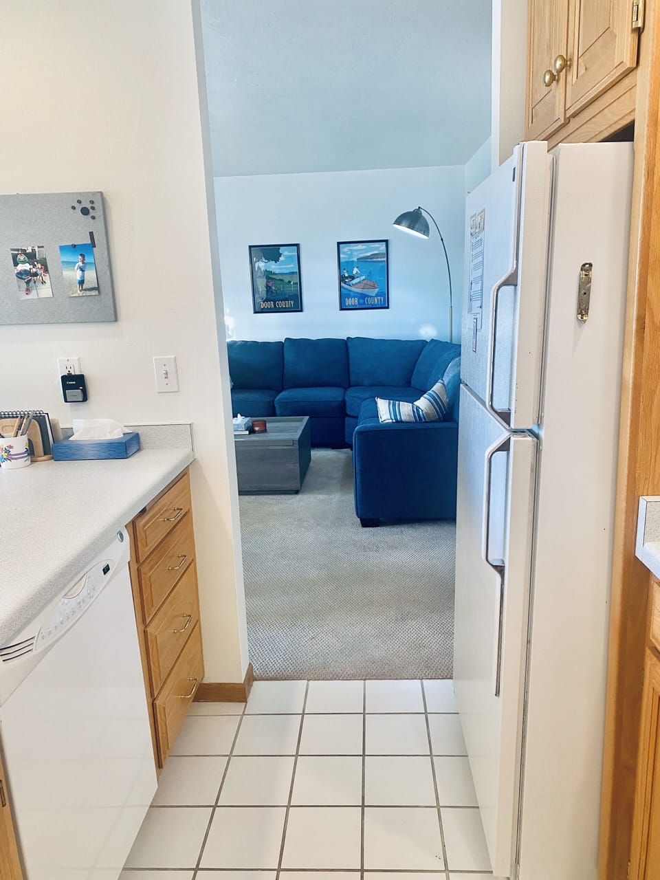 View from kitchen into living room. 