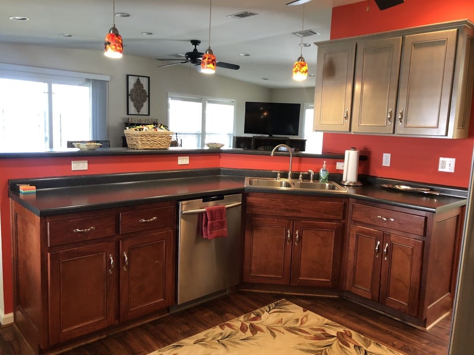 Stainless steel sink & dishwasher. 