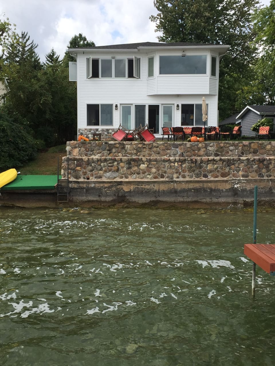 Custom stone wall and private boat ramp for small crafts