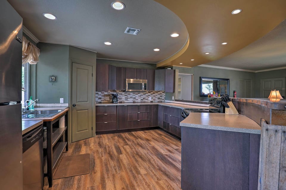 New appliances and fully-stocked kitchen including drip coffee maker