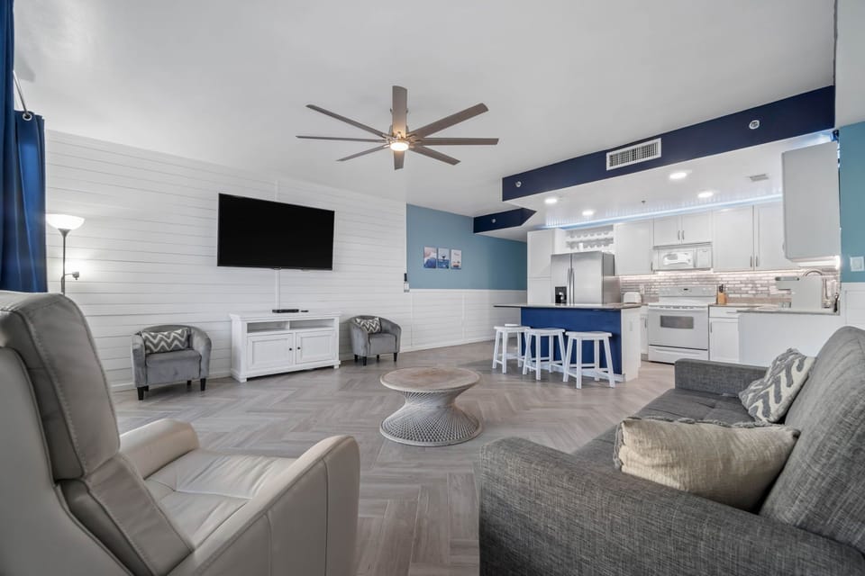 Living room with stylish furnishings and sleeper sofa (sleeps 2)