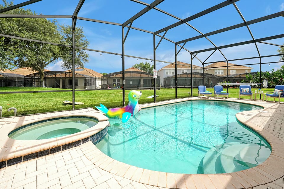 Private pool and spa with large backyard.
