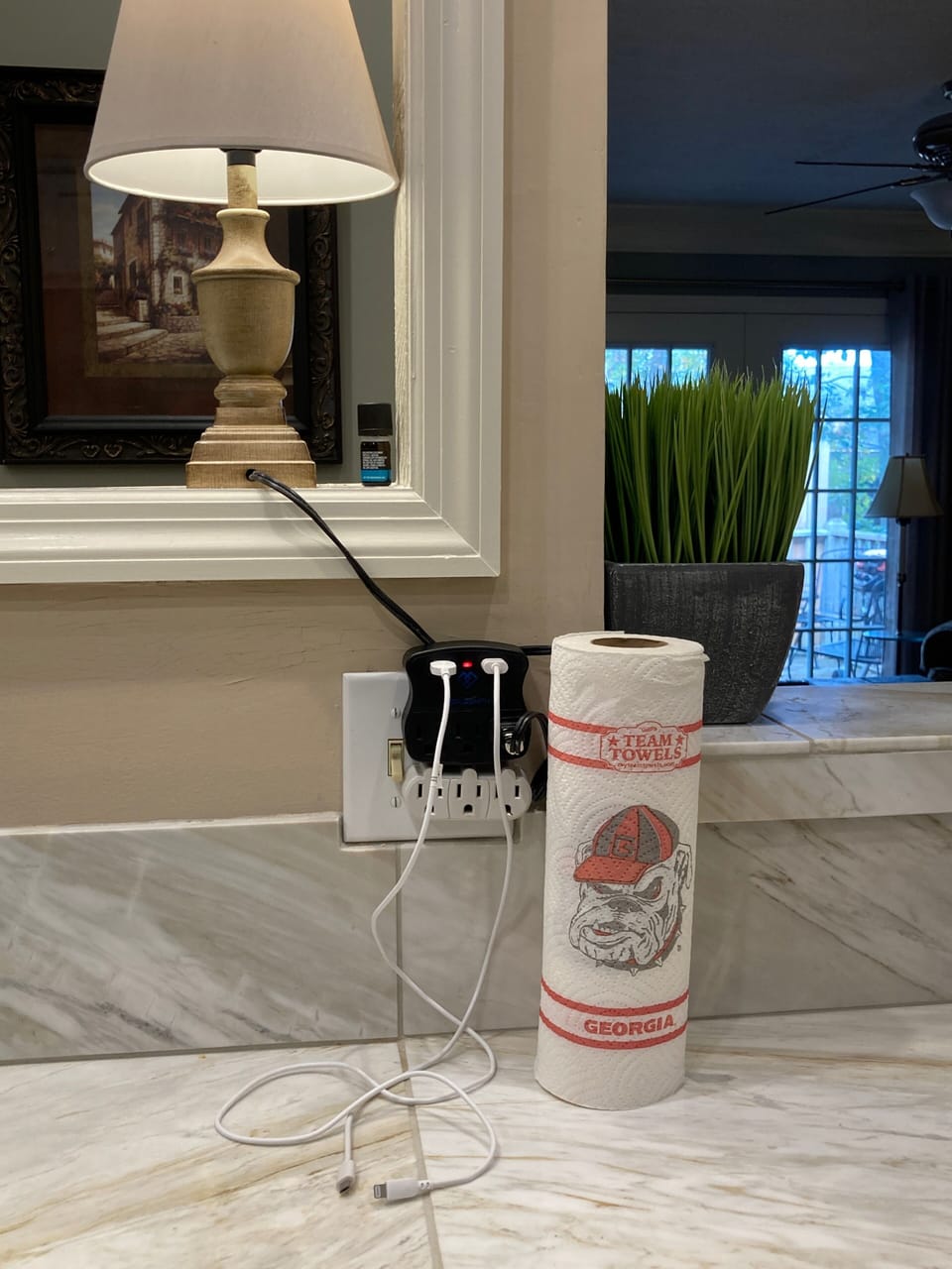 Charging station in the kitchen for iPhone and or Android.