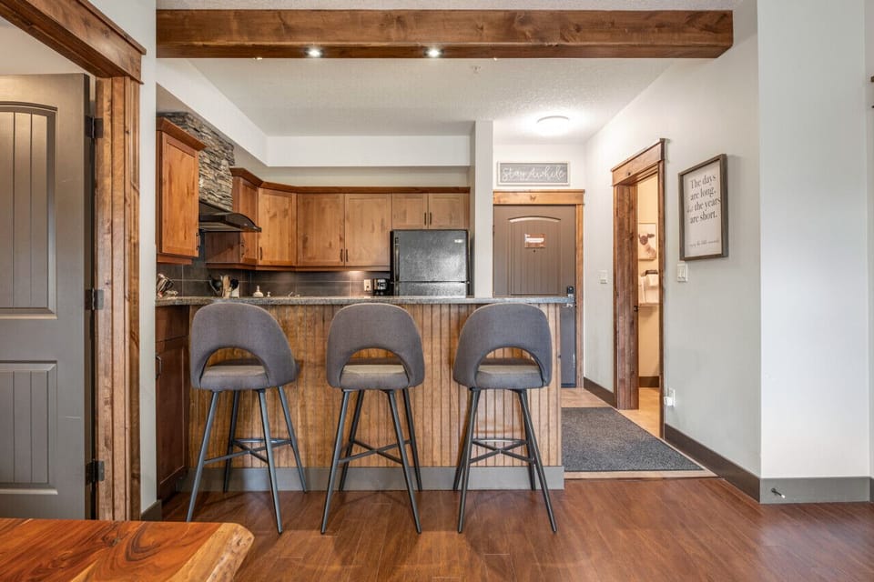 Full kitchen with a drip coffee machine, ground coffee, tea, sugar and basic condiments (ketchup, mustard and relish.)