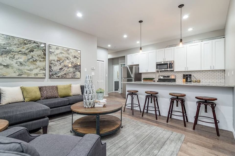 Living Room / Fully stocked kitchen