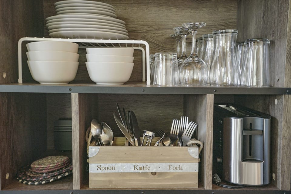 Plenty of utensils for cooking and eating included