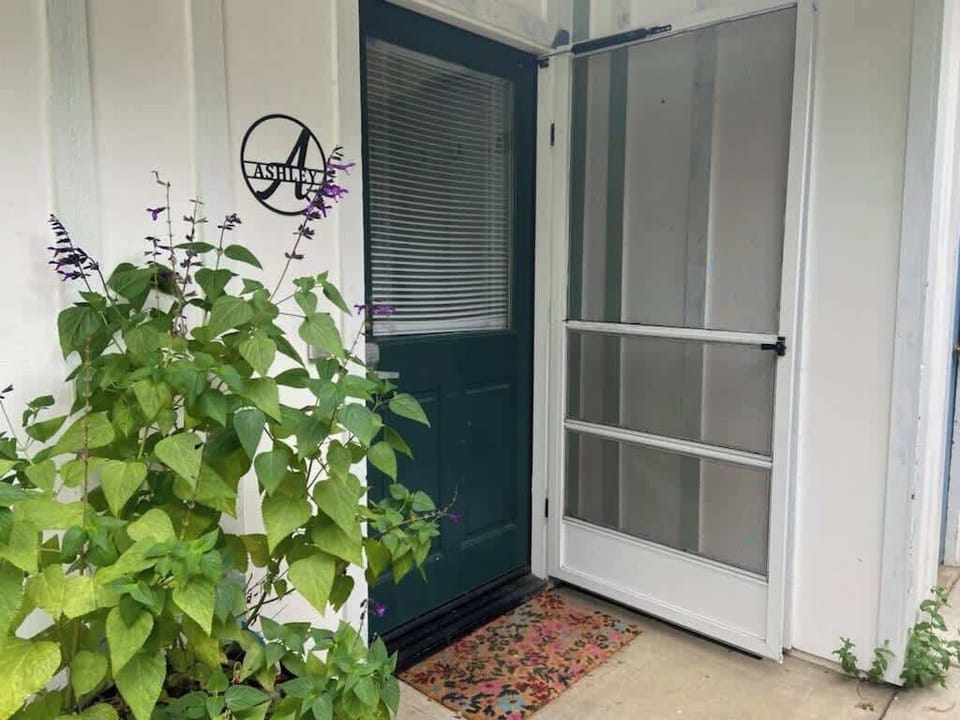 Ashley’s private hideaway has a low threshold making it easy access. This door is just behind the garage.  adjacent to our main house. You are secluded behind a privacy fence to get to your personal entrance. 