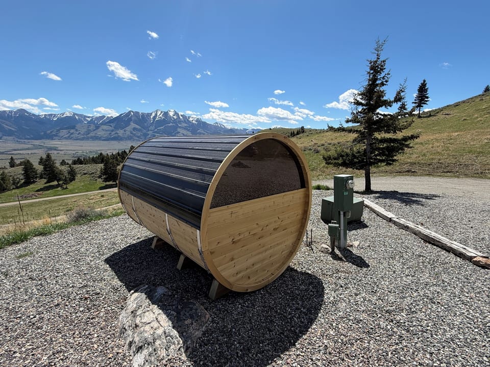 New Barrel Sauna to unwind and take in the stunning Absoroka Mountain range.