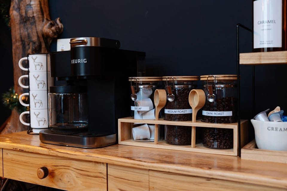 Enjoy a cup of coffee while sitting and lookings at the peaceful Fawn Lake!