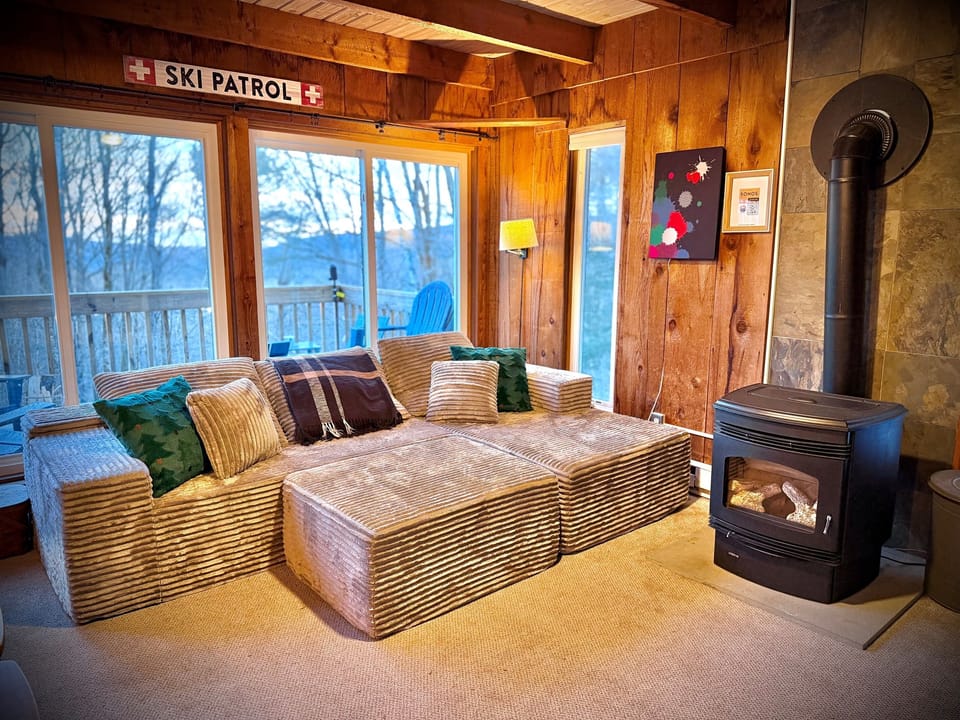 Cozy sofa and wood pellet stove