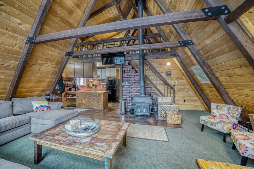 Wood Burning Stove and Streaming TV in the Living Area