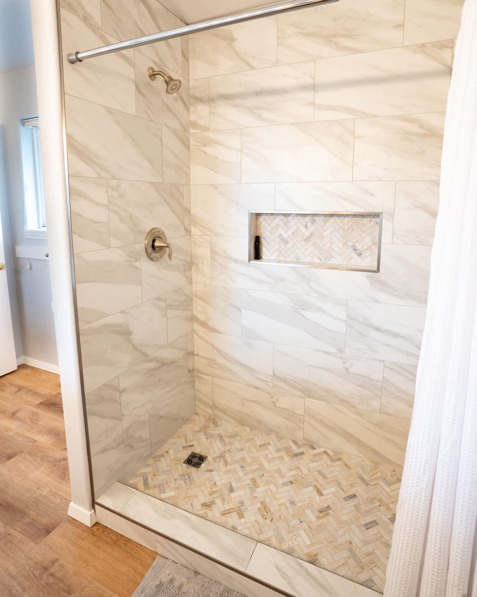 Beautiful glass shower doors have been installed