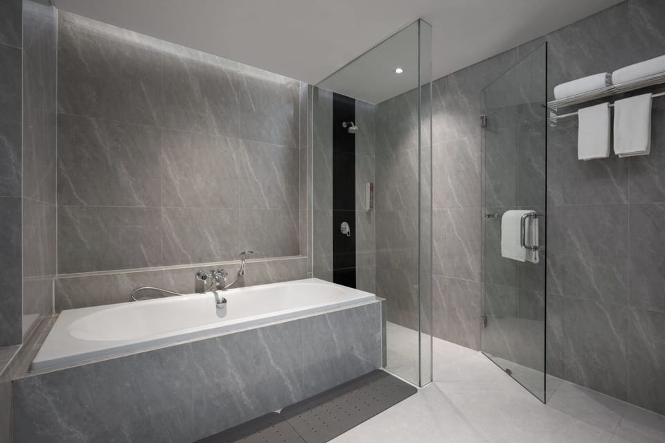 Free toiletries, hair dryer, bidet, towels