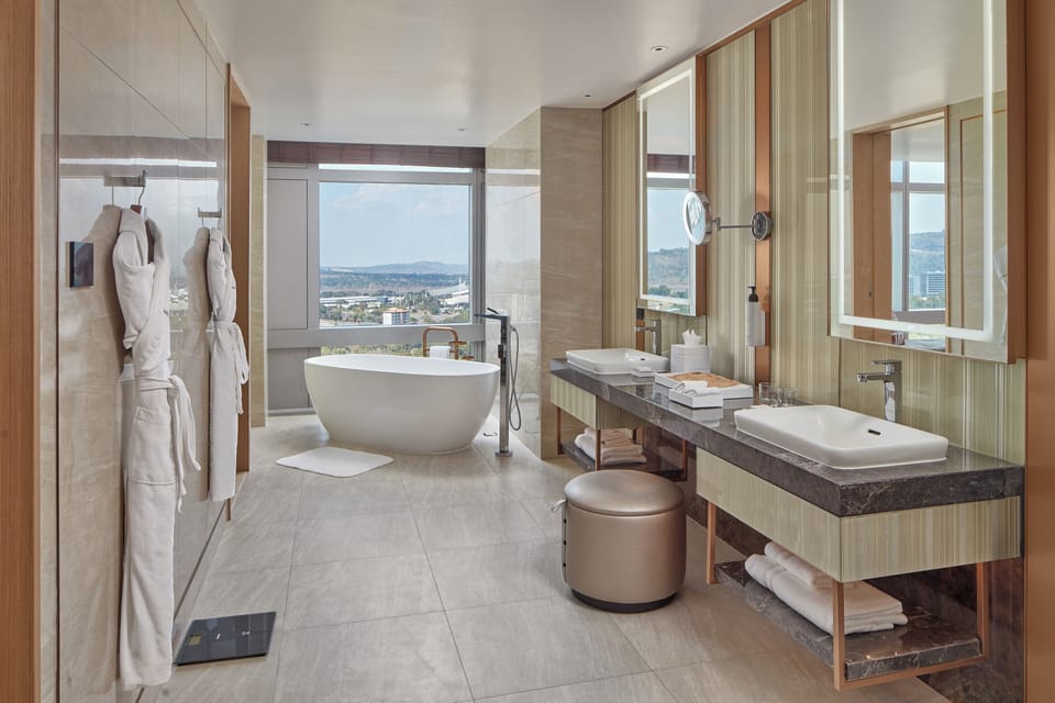 Hair dryer, bathrobes, slippers, bidet