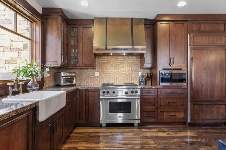 Indoors, Hardwood, Kitchen, Stained Wood, Sink
