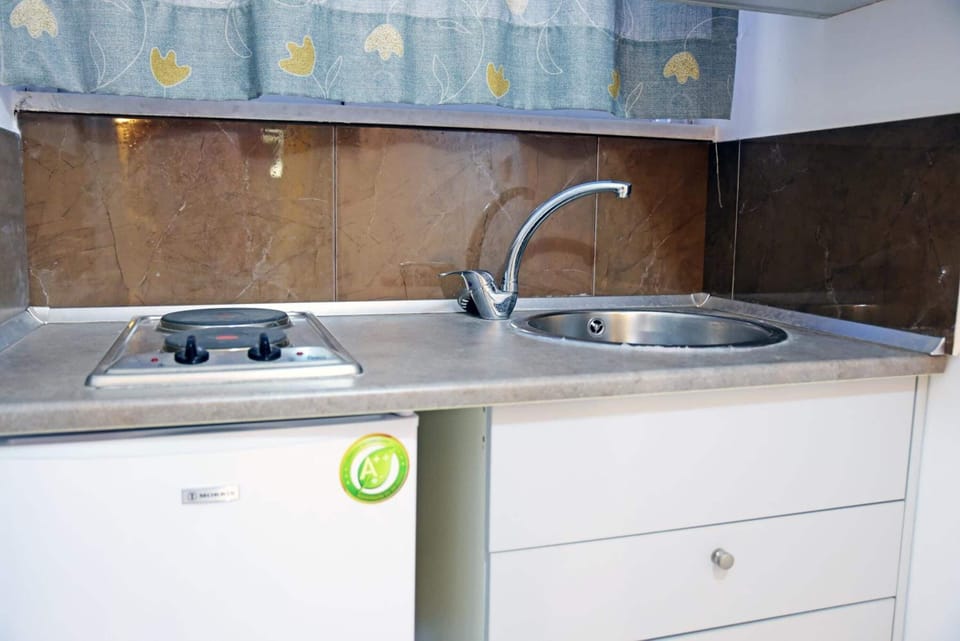 Fridge, espresso maker, electric kettle
