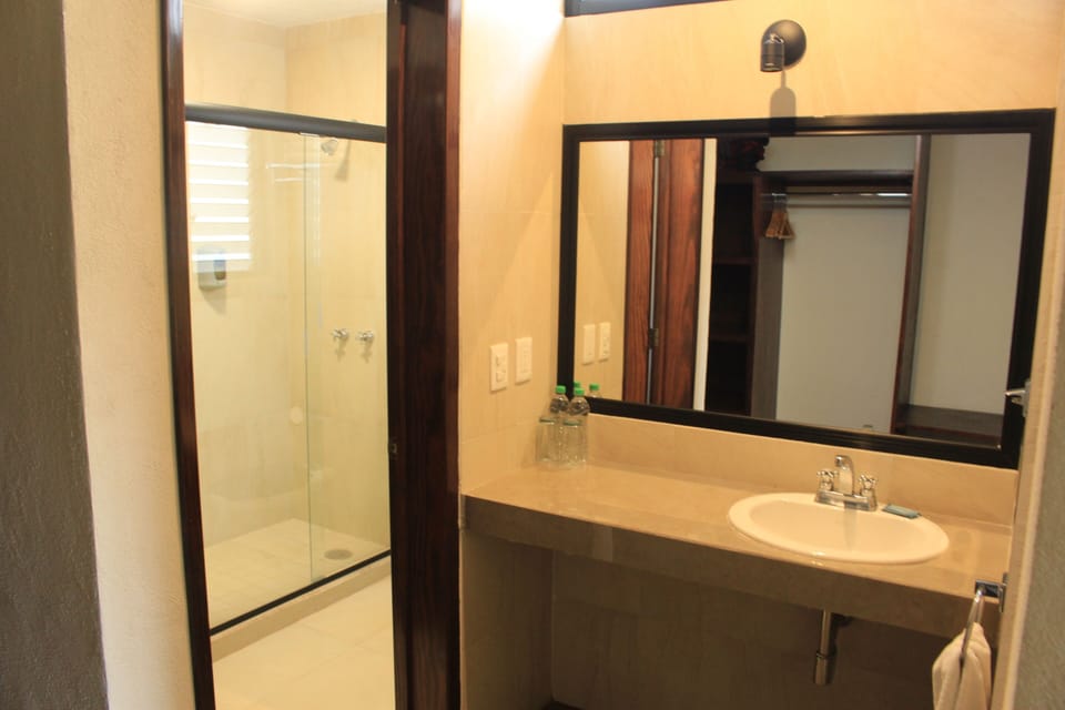 Comfort Double Room | Bathroom | Shower, towels, soap, shampoo