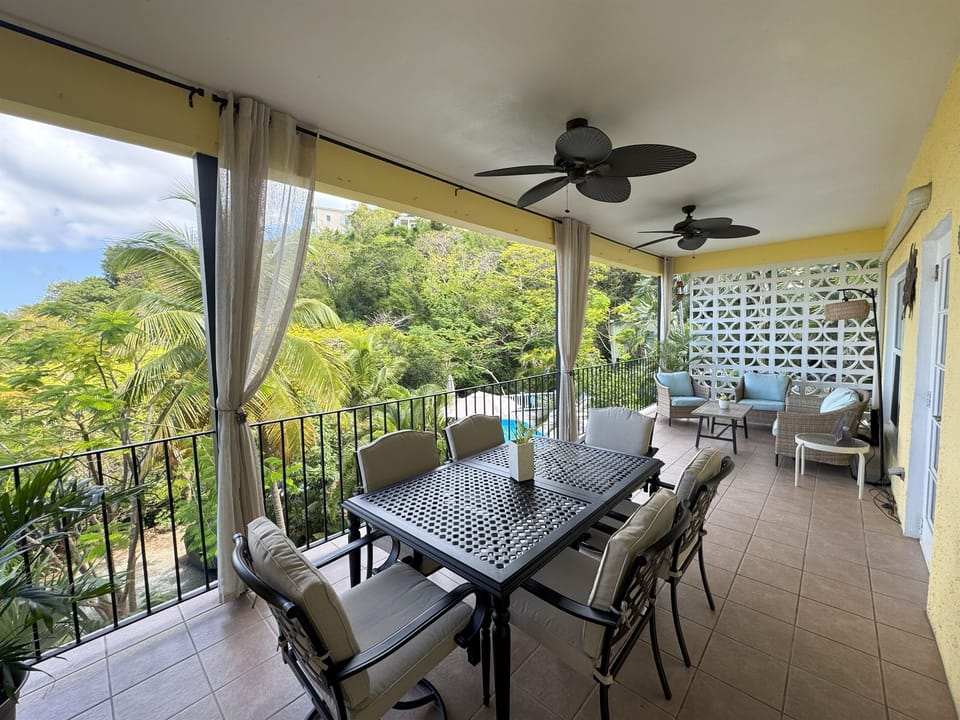 Comfortable veranda seating for sunset watching.