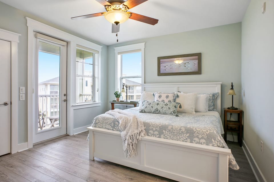 King bed in master bedroom with en suite master bathroom