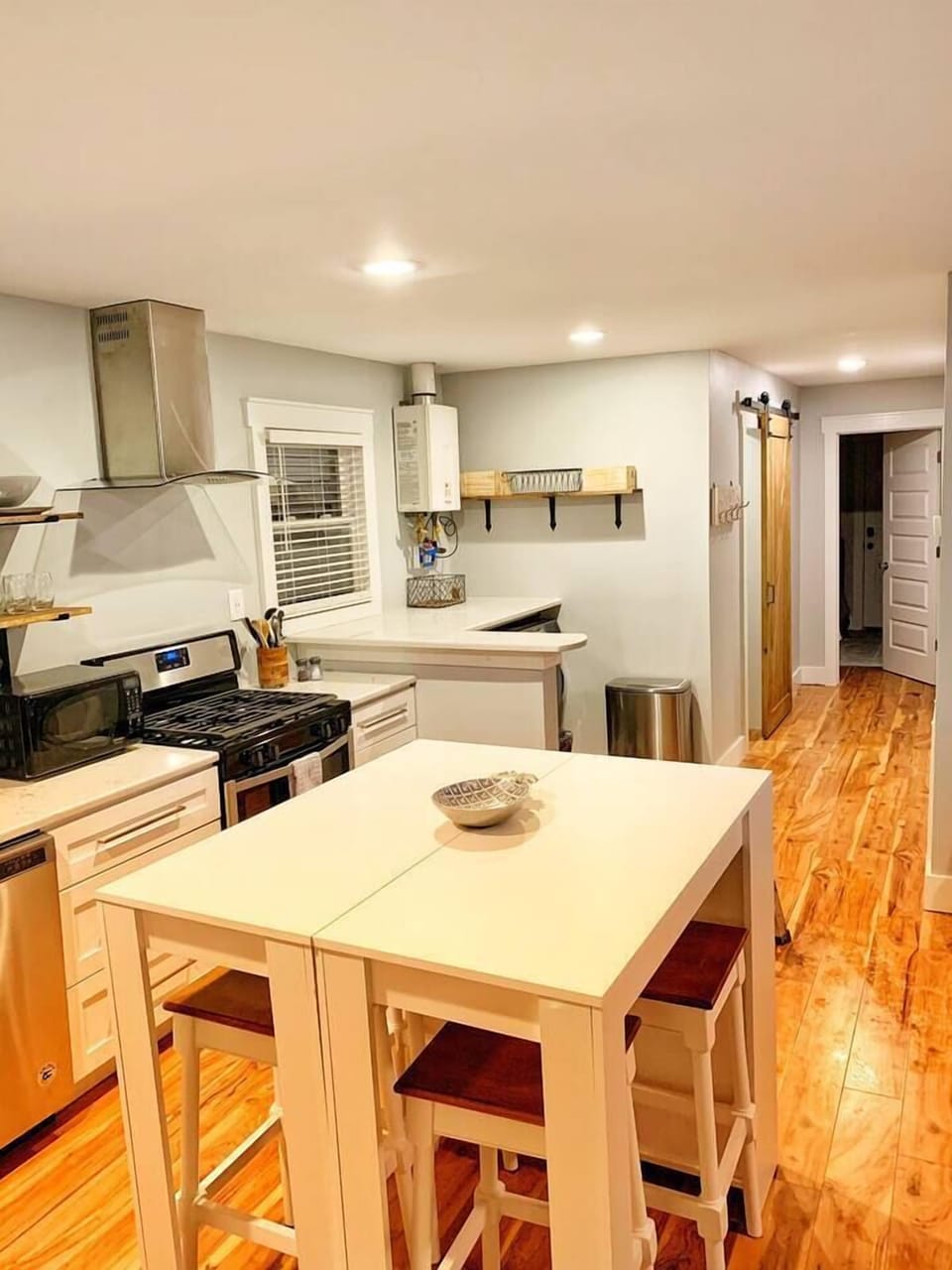 Gas stove, new cabinets and dishwasher, stove, fridge