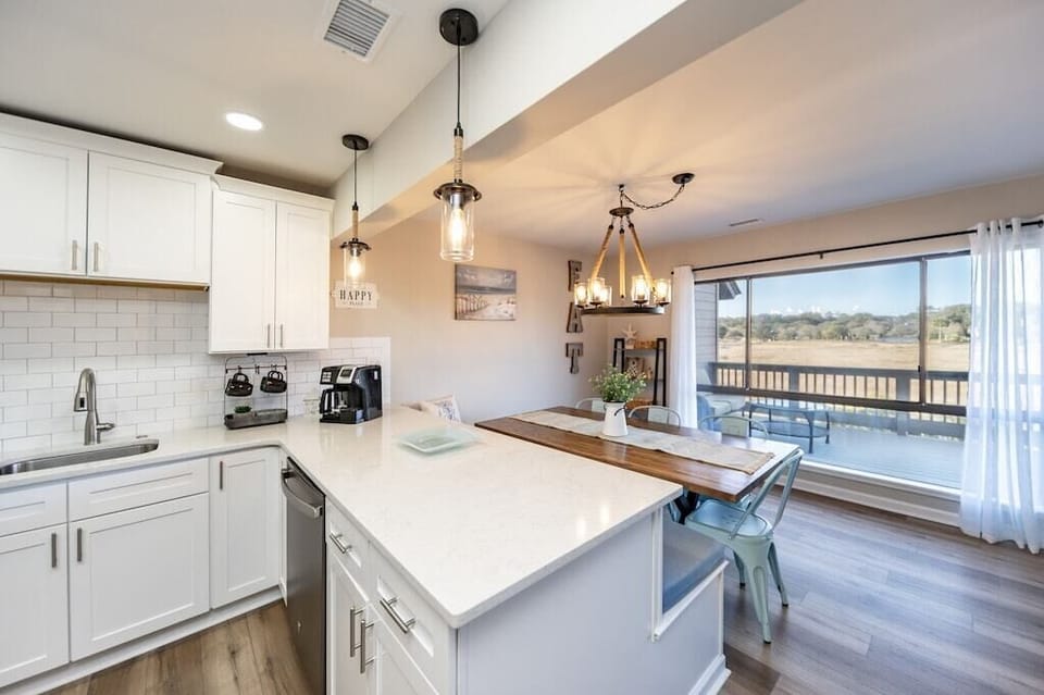 Kitchen open to dining area