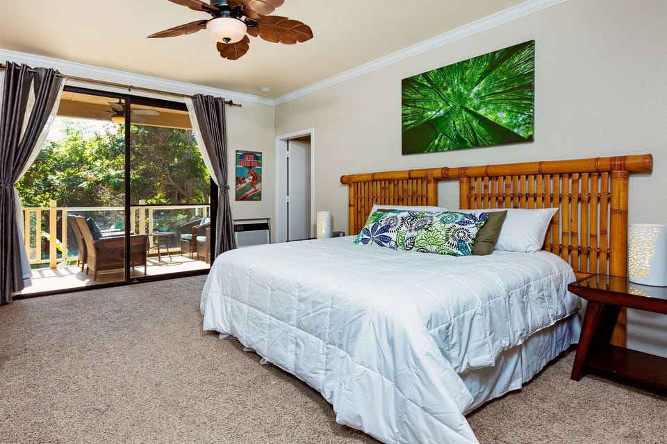 Bedroom #2 is extra large with a king bed, queen sleeper sofa, and lanai access.