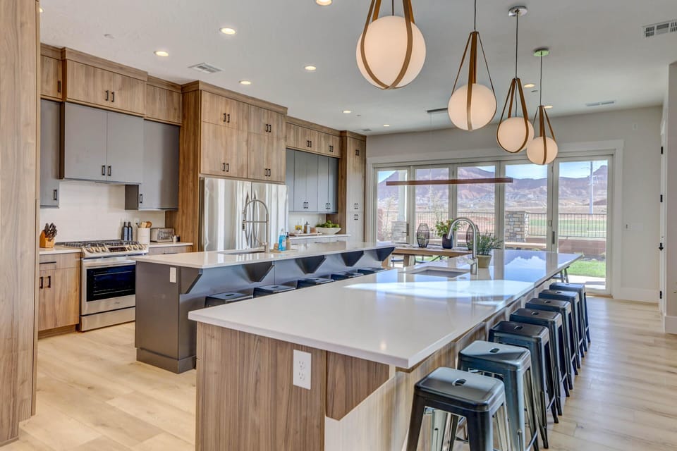 Kitchen showing both islands