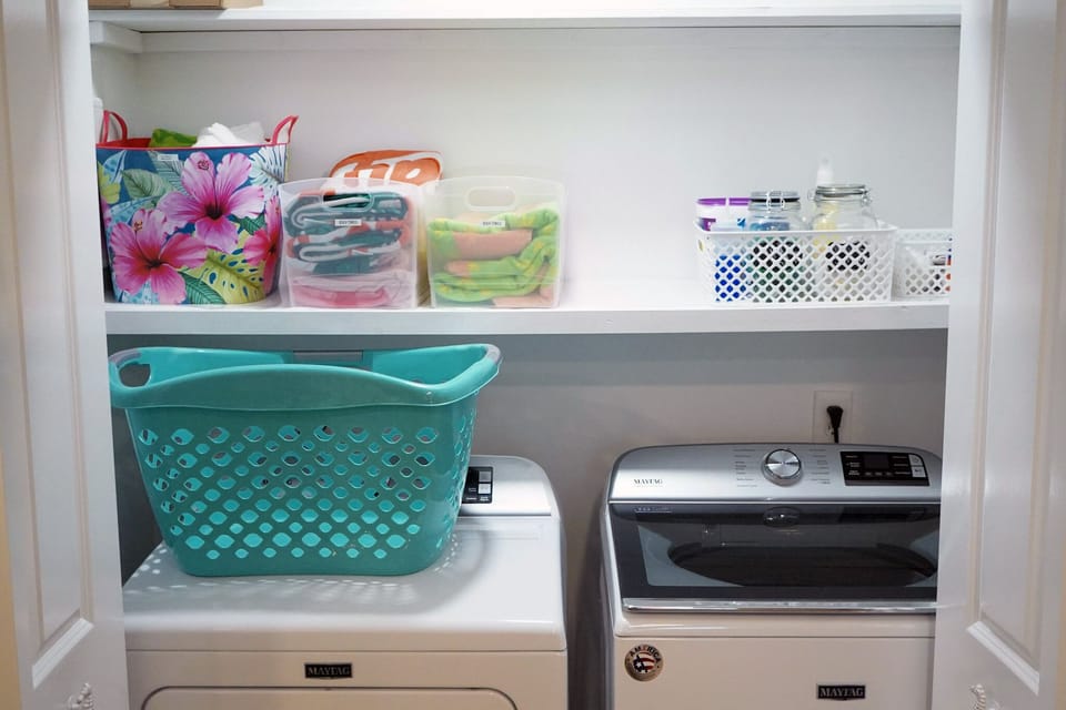 Beach towels and laundry soap starter provided