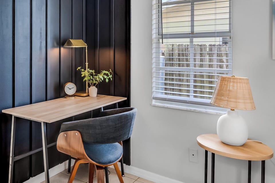 The workspace corner with a brass lamp when you need to focus