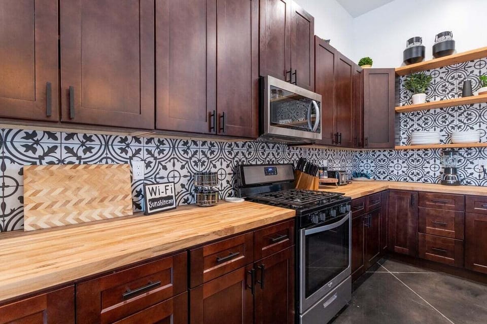 Wooden countertops makes ideal space for all of your cooking preparation needs.