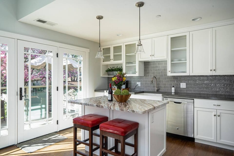 Full kitchen and island for more cooking space