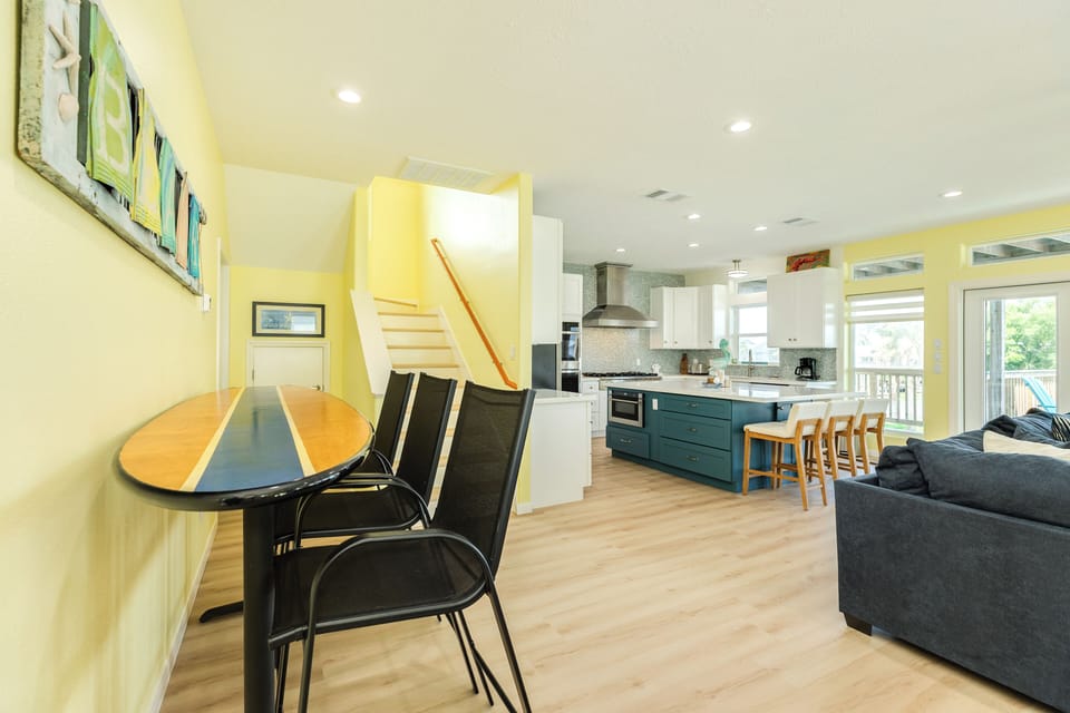 Grab a snack at the high top table - modeled after a surf board