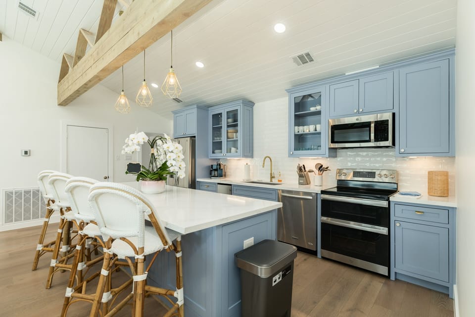 Fully equipped kitchen including stainless steel appliances makes homecooked meals easy