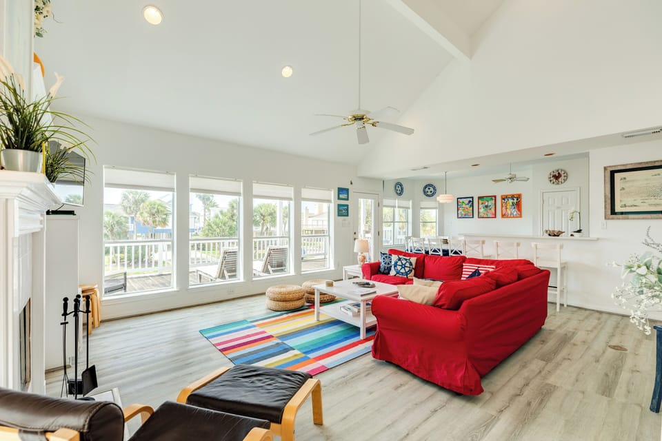 Bright and airy open living area with wall of windows