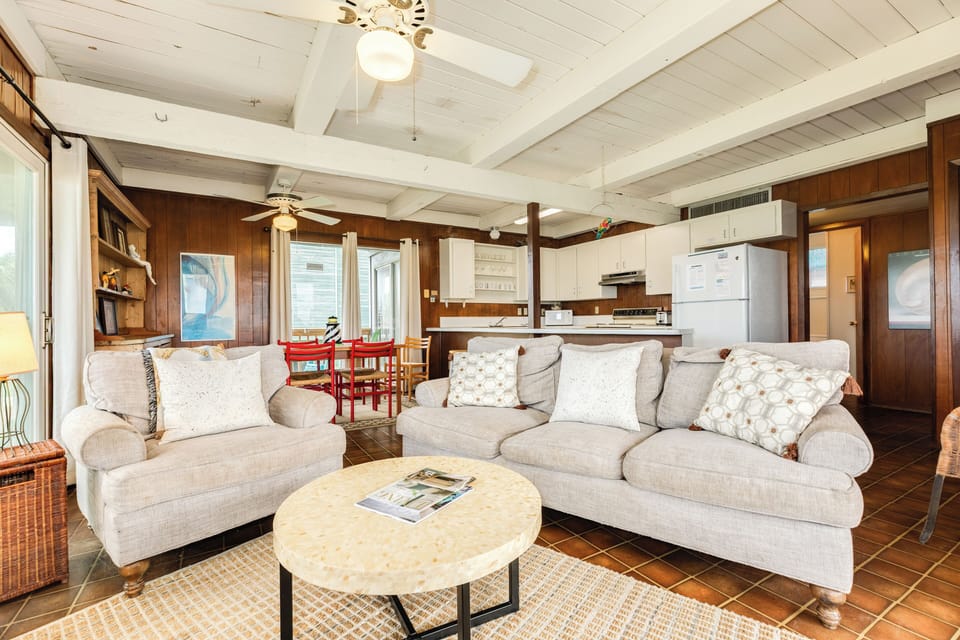 Relax on the comfortable couches in the open living area