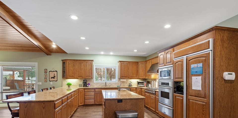 Plenty of counter space and seating in this open kitchen