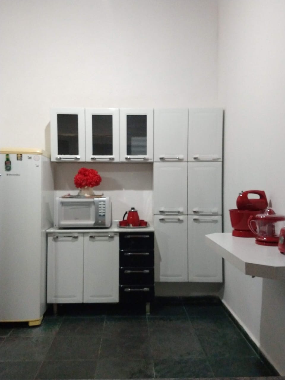 Fridge, coffee/tea maker, electric kettle, mixer