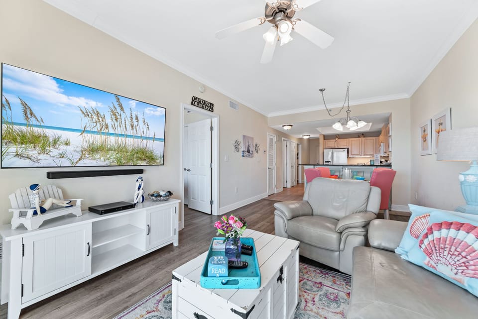 New flat screen TV - Coastal living at its finest, with stunning ocean views and a comfortable living space.